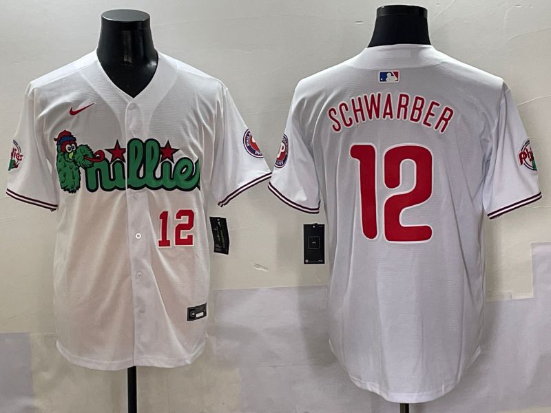 Men Philadelphia Phillies #12 Schwarber White three generations Joint Name Nike 2025 MLB Jersey style 2